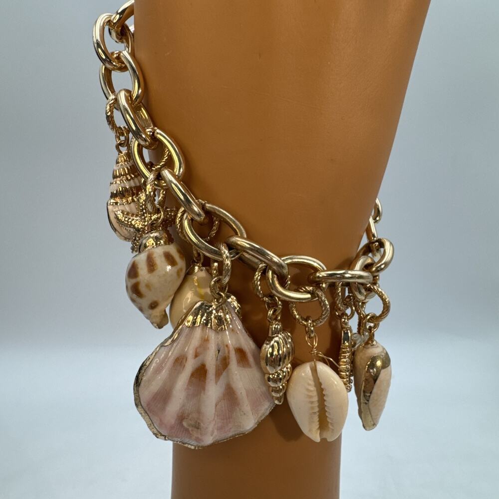 Ettika Mermaid Tears 18k Gold Plated Shell Charm Bracelet Boho Coastal Style